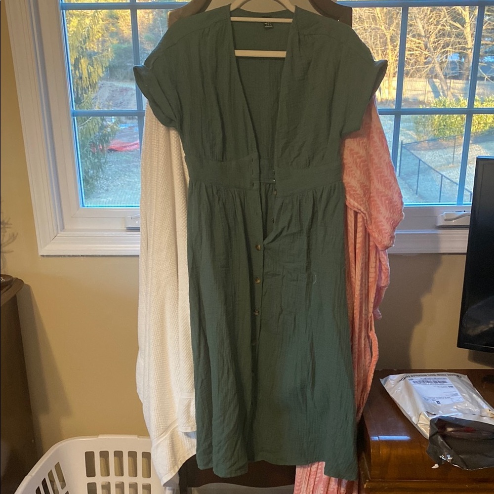 shein green button down maxi dress